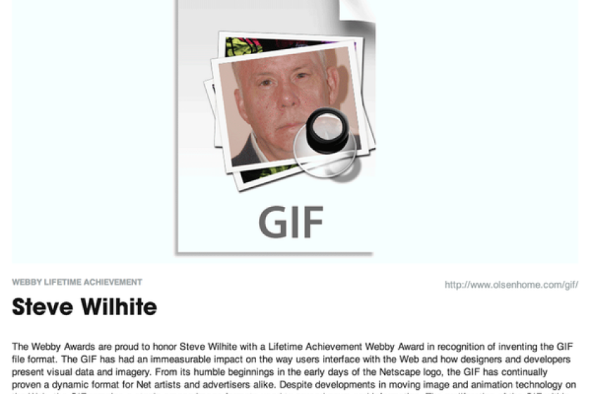 GIF creator Steve Wilhite was honored by the Webby Awards with a lifetime achievement award.