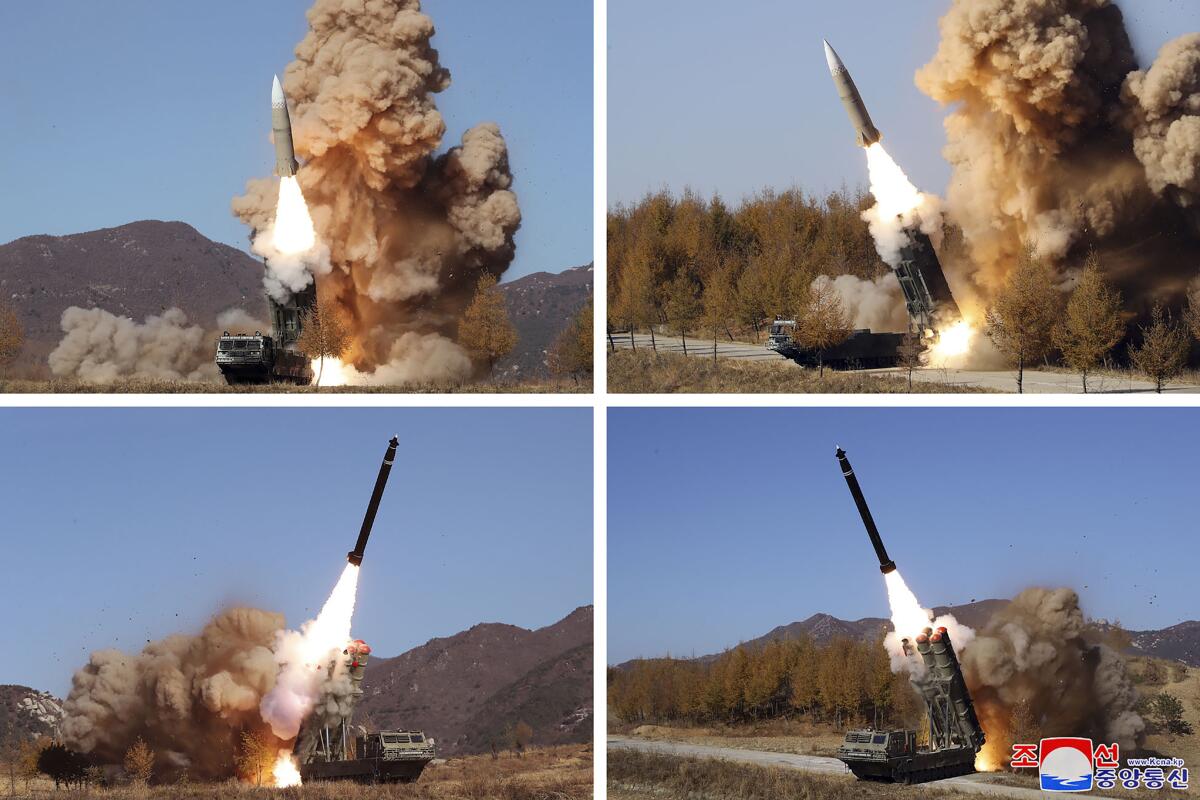This combination of photos shows missile launches.