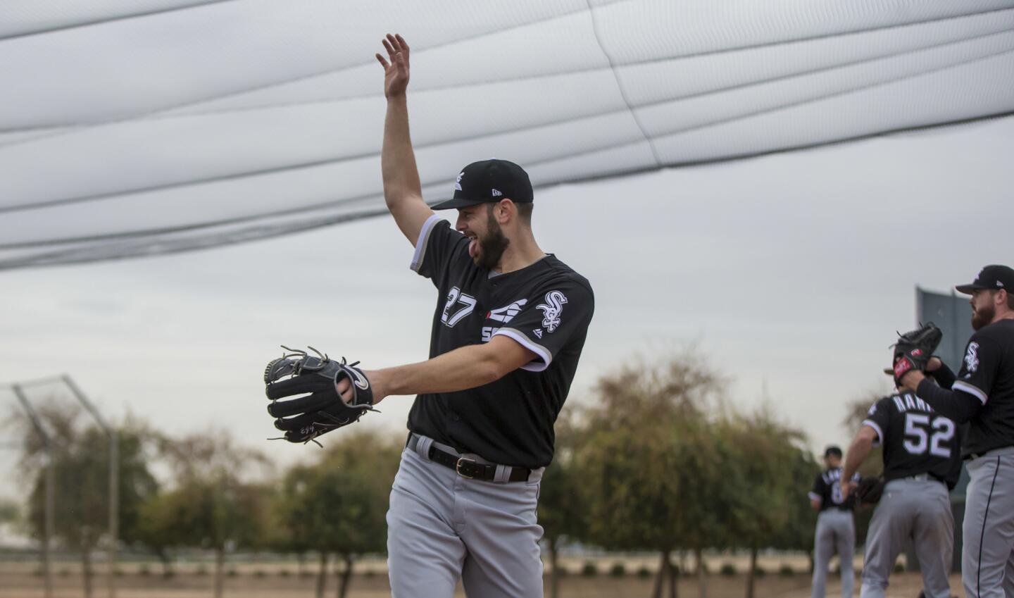 White Sox pitcher Lucas Giolito throws Feb. 14, 2019, during spring training in Glendale, Ariz.