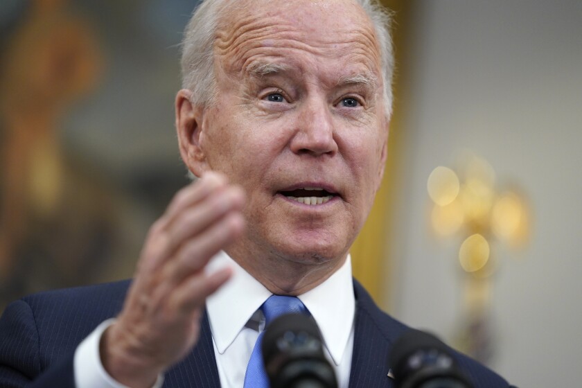 President Joe Biden delivers remarks about the Colonial Pipeline hack, in the Roosevelt Room of the White House, Thursday, May 13, 2021, in Washington. (AP Photo/Evan Vucci)