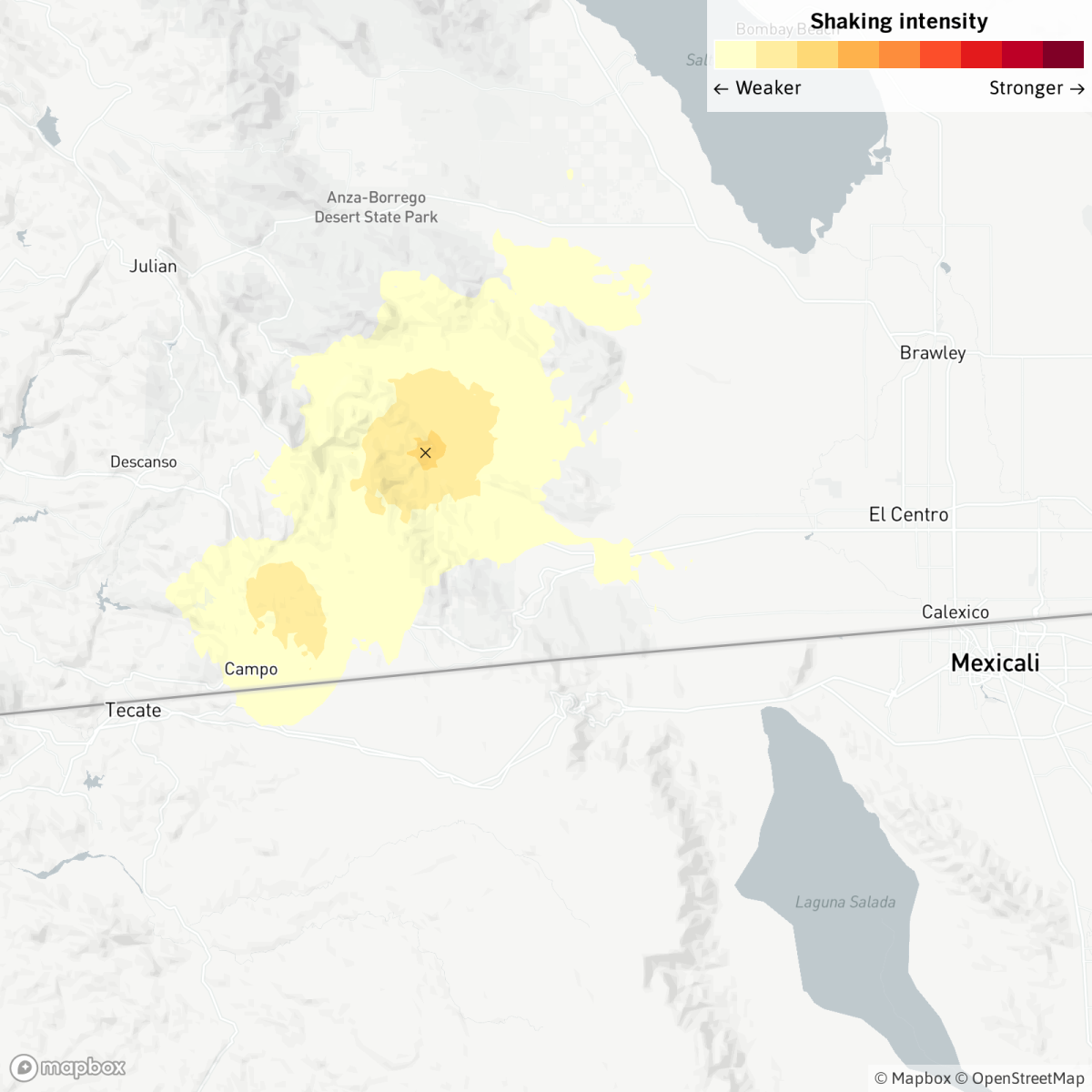 A map shows a magnitude 3.5 earthquake struck near Alpine, Calif., at 5:17 a.m. Pacific time Sunday.