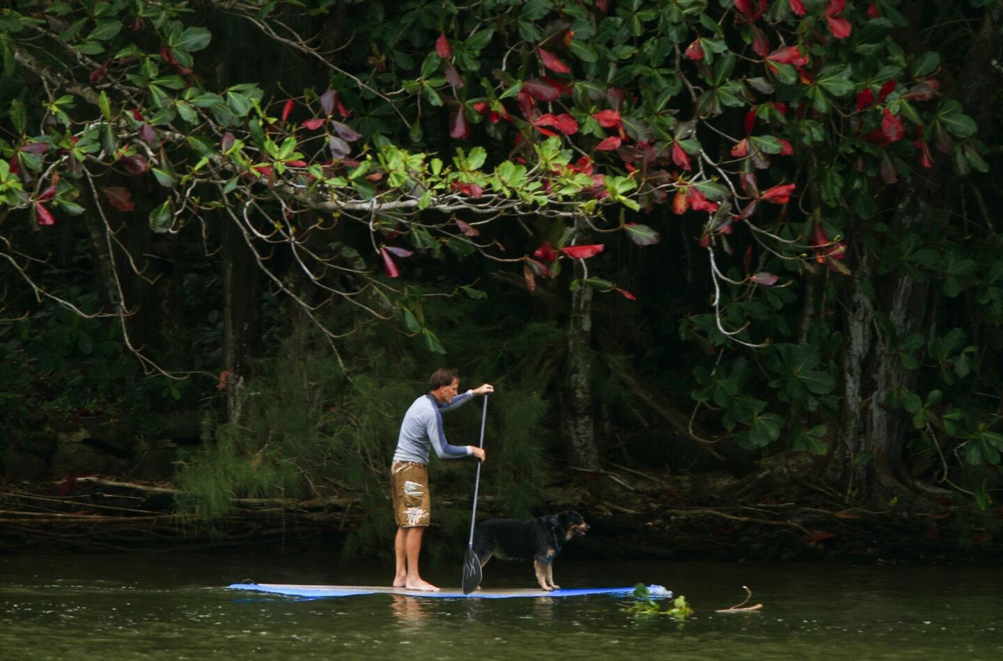 A paddleboarder and his guide