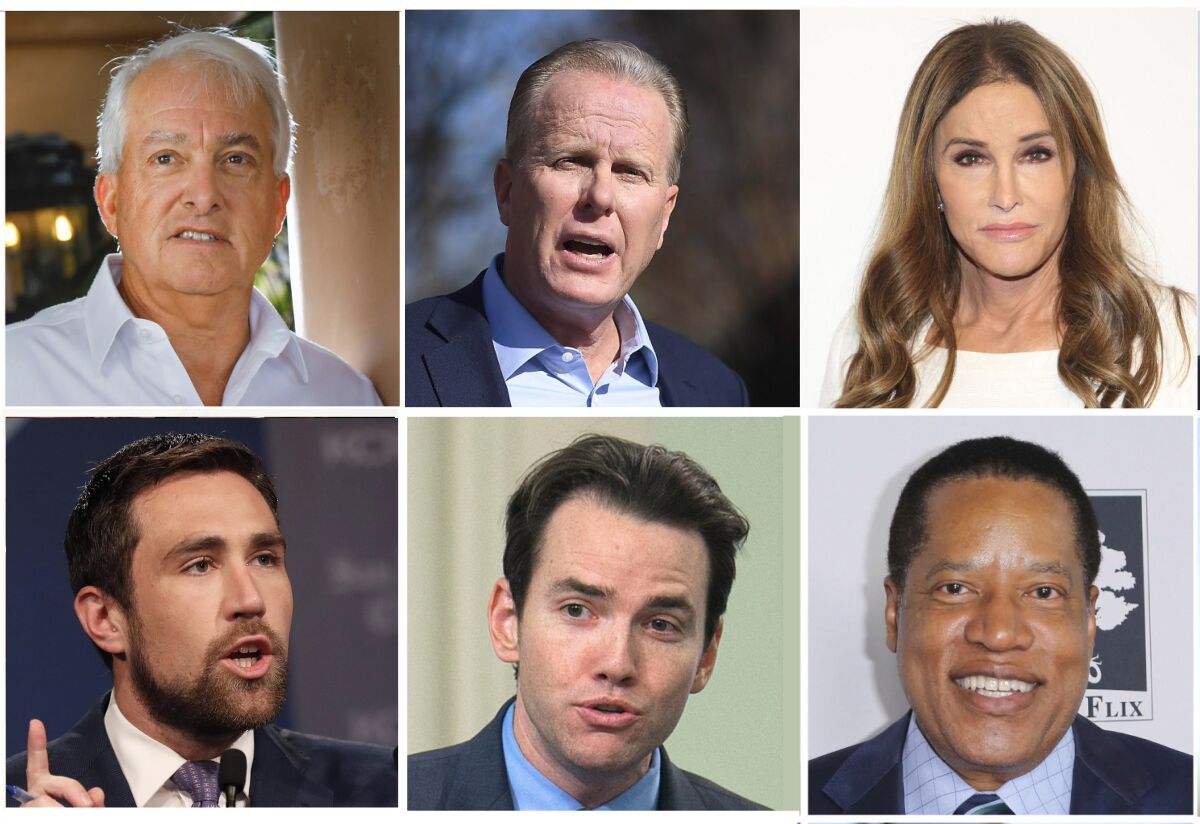 Pictures of six candidates running against Gavin Newsom in the recall election