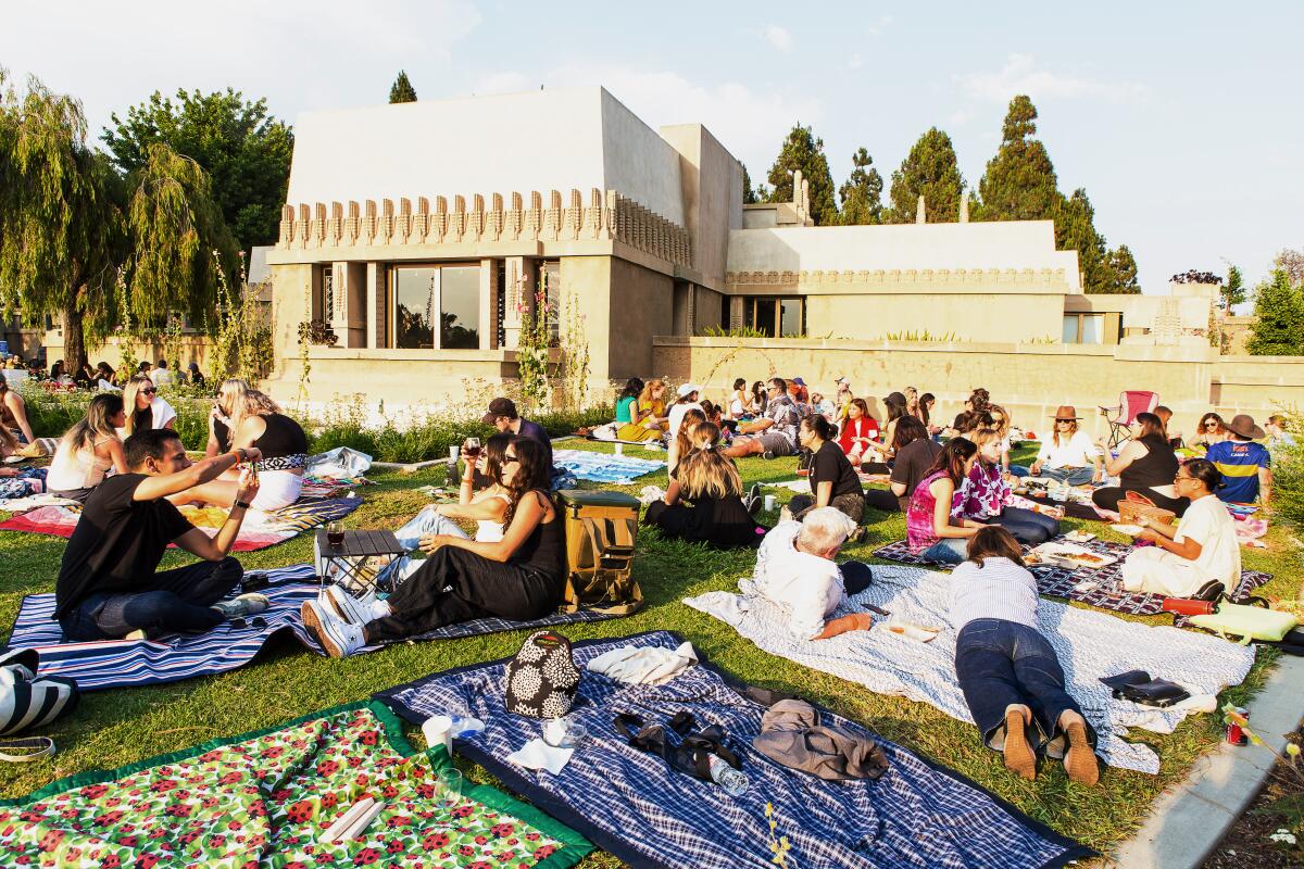 Guests enjoy wine and friendship at the Barnsdall Art Park Foundation's weekly wine tasting.