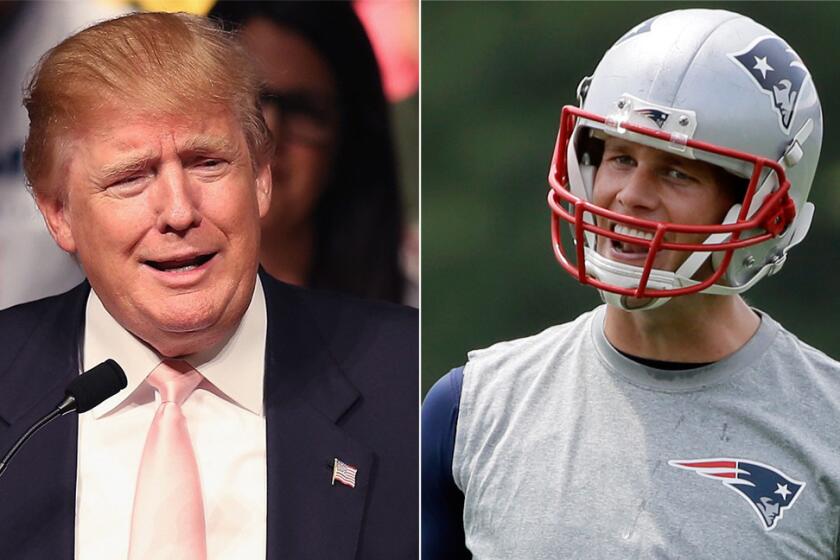 Republican presidential candidate Donald Trump, left, has voiced his support of New England Patriots quarterback Tom Brady.