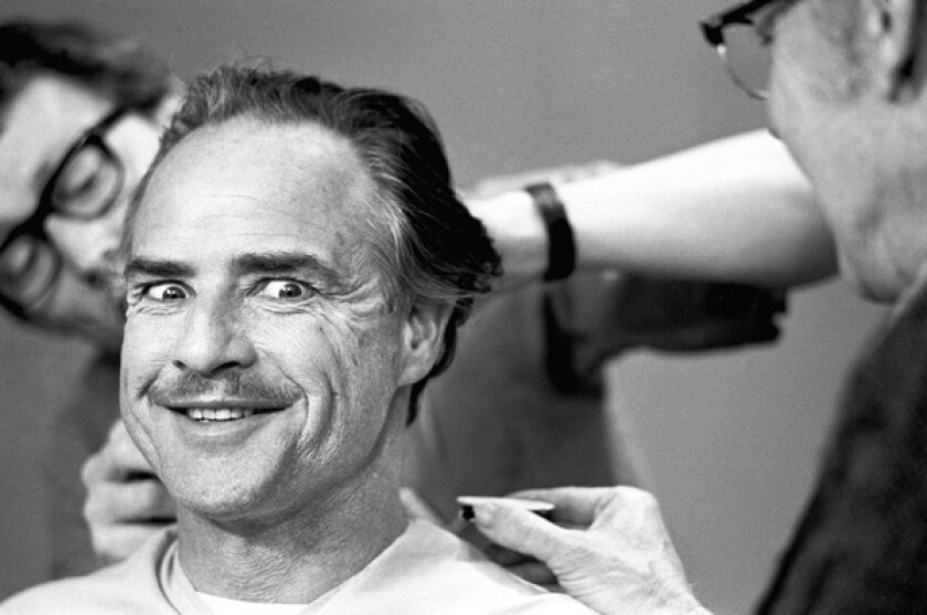 Marlon Brando in a makeup session for "The Godfather" in New York, 1971.
