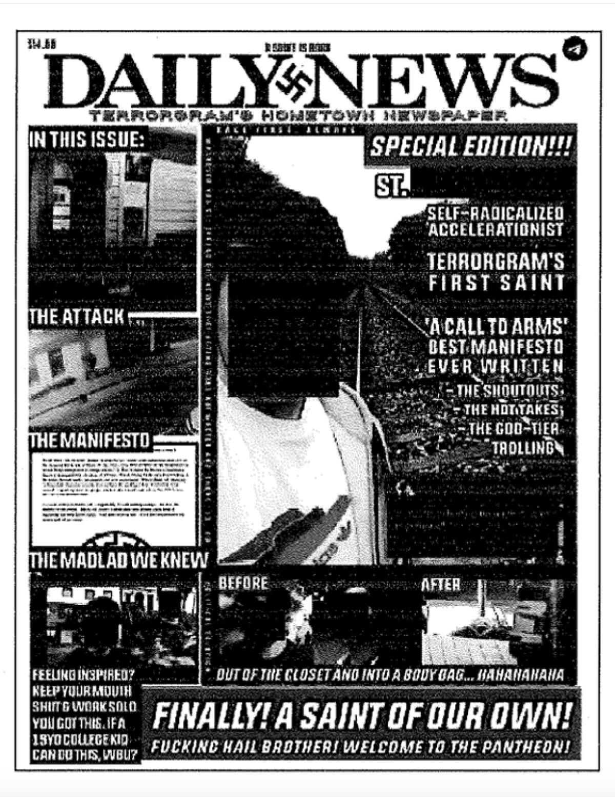 Dallas Humber and Matthew Allison's fake newspaper cover celebrating white supremacist attacks