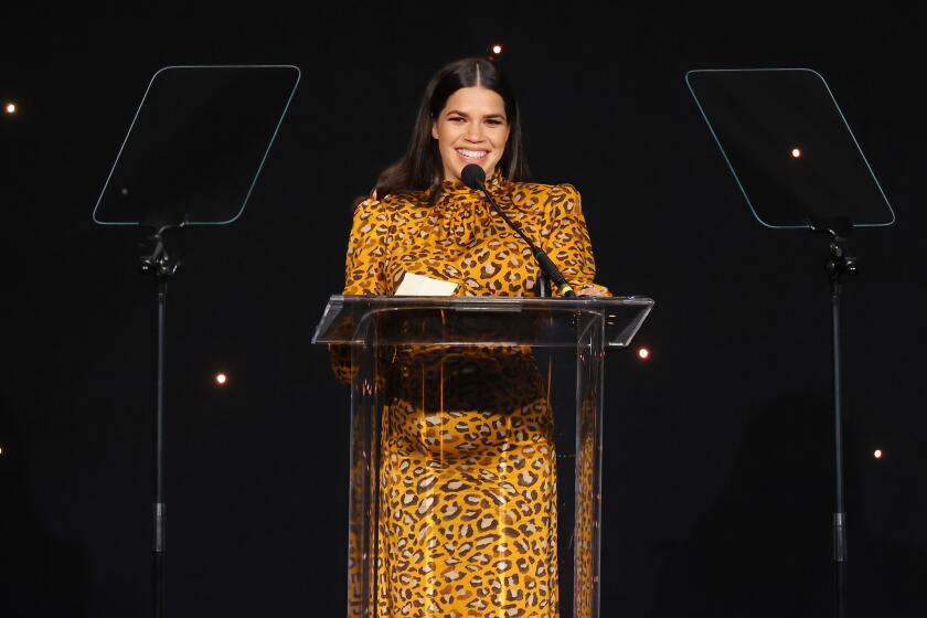 Honoree America Ferrera speaks onstage during the 23rd Annual NHMC Impact Awards Gala at the Beverly Wilshire Hotel on Friday.