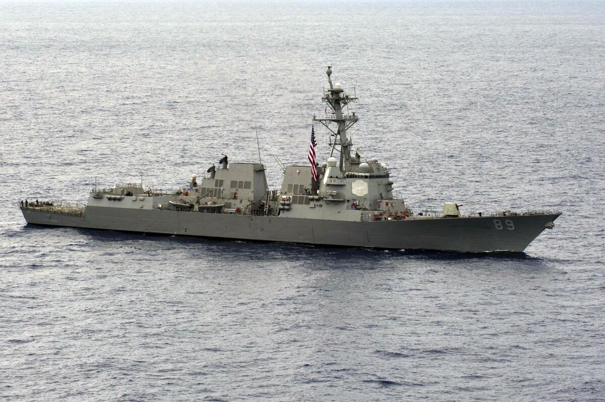 The Arleigh Burke-class guided-missile destroyer USS Mustin 