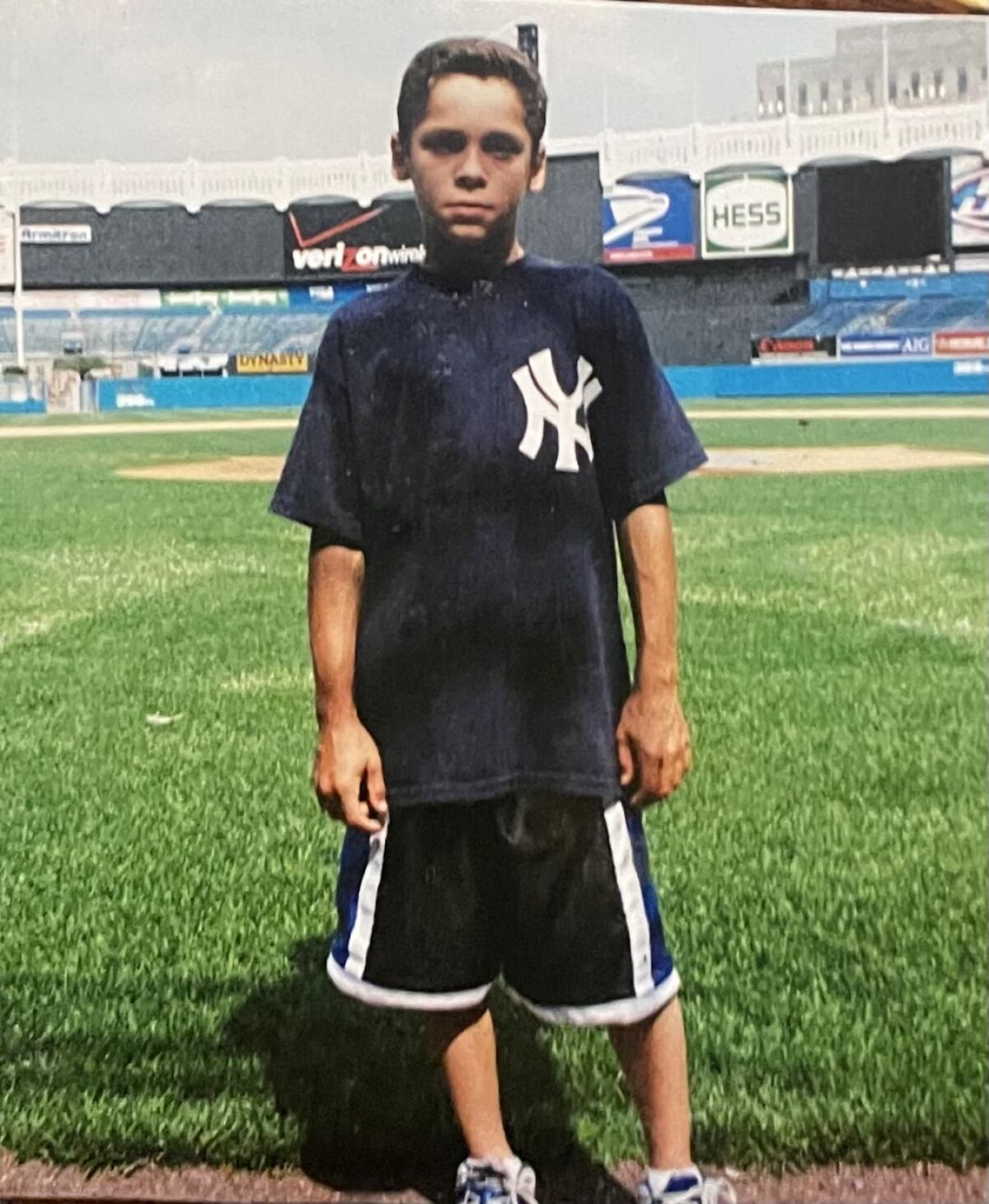 Angels infielder Andrew Velazquez at Yankee Stadium, where he celebrated his 10th birthday in 2004.