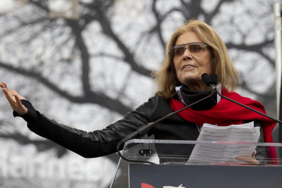 Writer and political activist Gloria Steinem speaks to the crowd during the Women's March on Washington.
