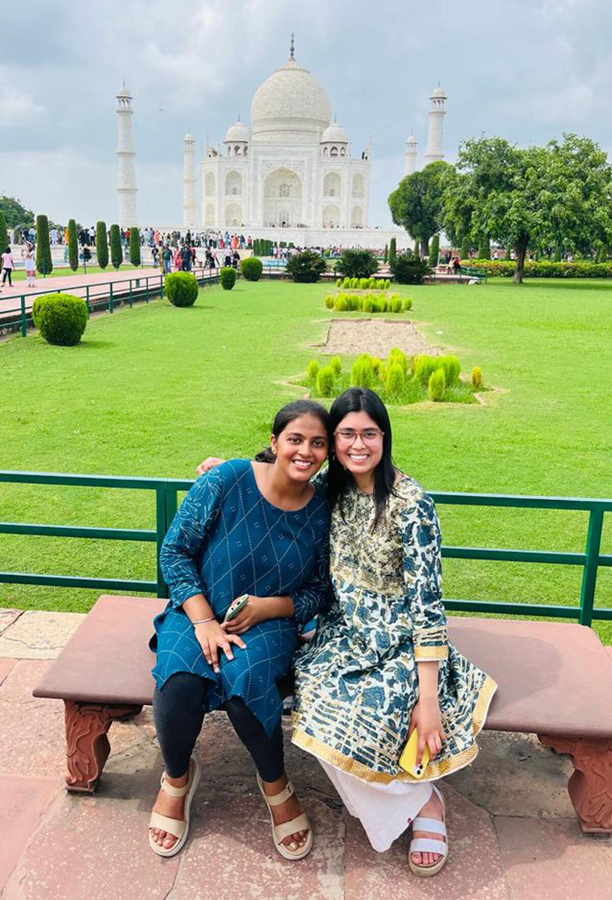 Host sister Manya Saini and exchange student Nirja Trivedi visiting the Taj Mahal in India.