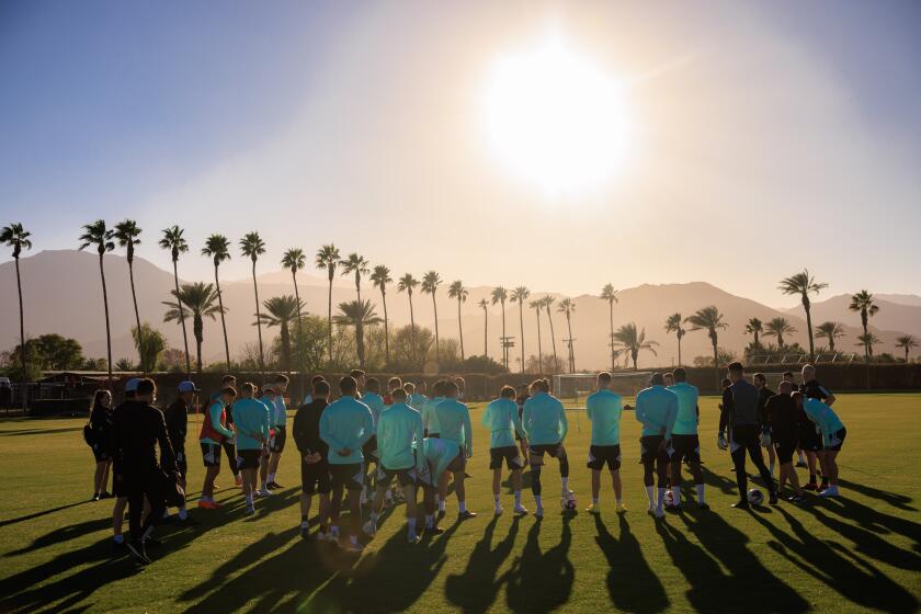 Galaxy players take part in a training session in the Coachella Valley in February 2023.