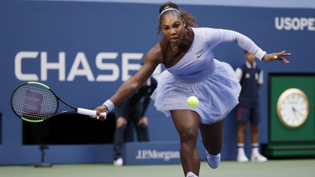Serena Williams returns a shot Kaia Kanepi during the fourth round of the U.S. Open on Sunday in New York.