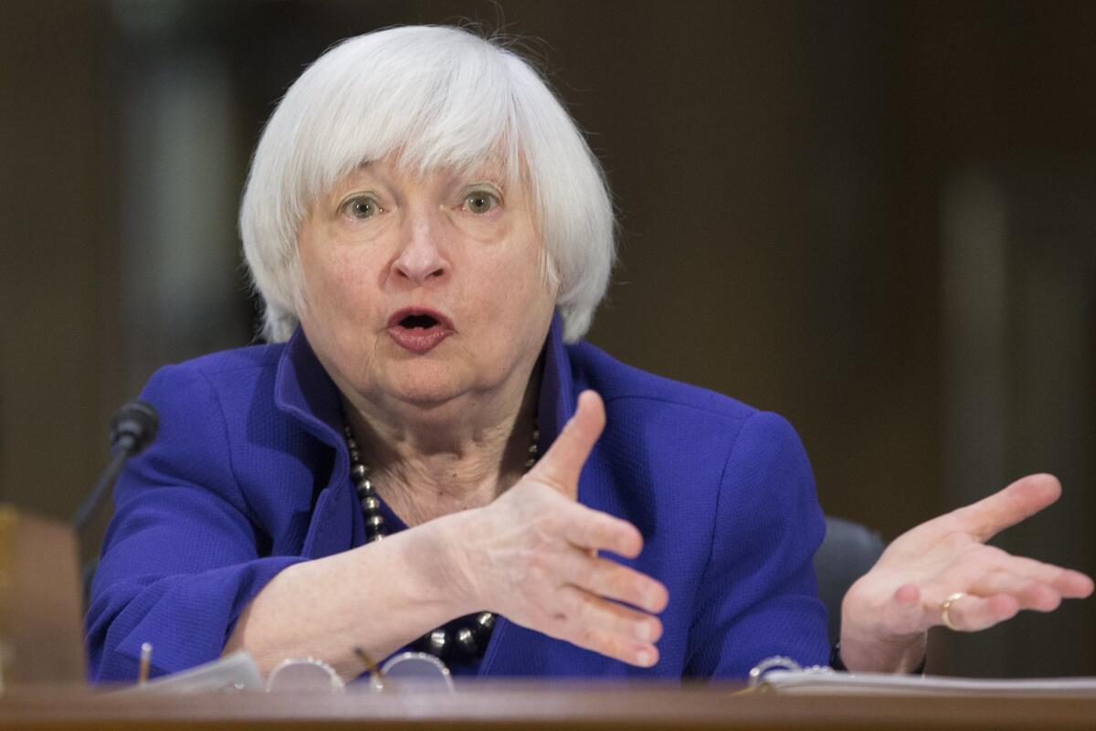 Federal Reserve Chairwoman Janet L. Yellen testifies before the Senate Banking Committee on Feb. 14.