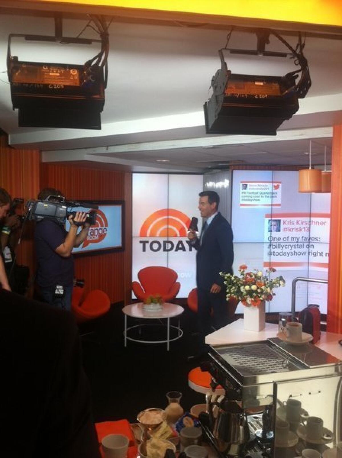 Carson Daly on the new set of "Today," which will officially be revealed to viewers Monday.