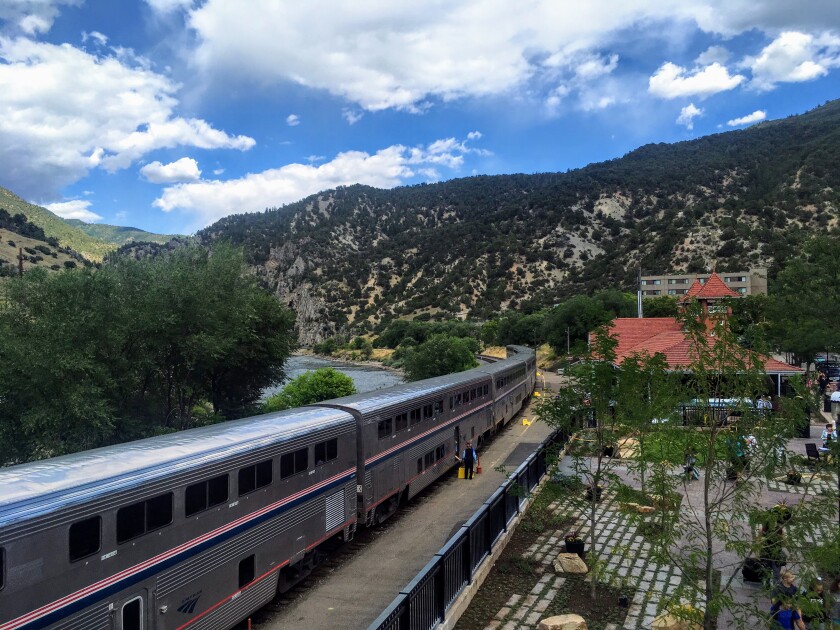 The California Zephyr stops at the Amtrak station in Glenwood Springs, Colo.