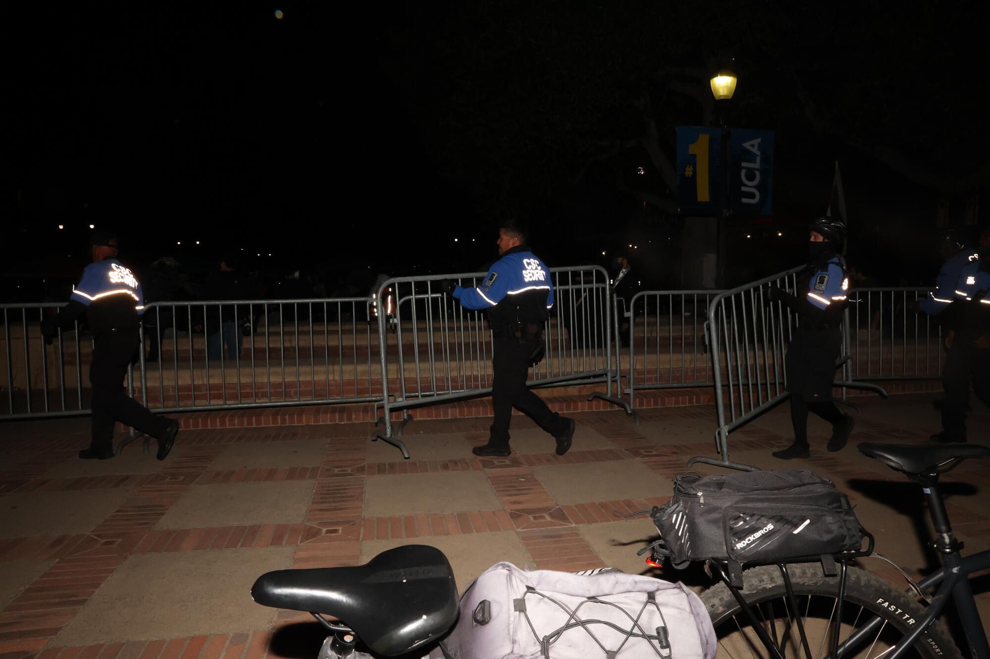 Barricades were installed to surround pro-Palestine demonstrators that have set-up an encampment at UCLA.