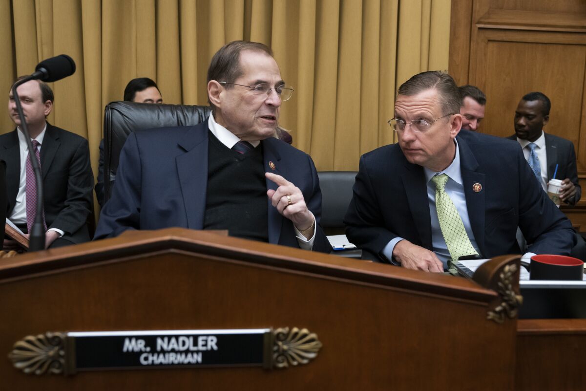 Rep. Jerrold Nadler (D-N.Y.), left, chairman of the House Judiciary Committee, and Rep. Doug Collins (R-Ga.), the panel’s senior Republican.