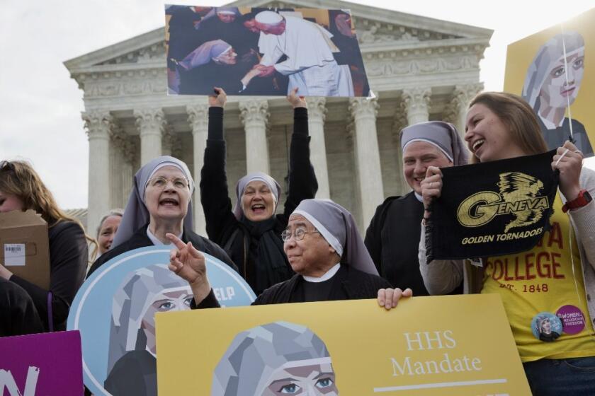 Nuns from the Little Sisters of the Poor and their supporters rally outside the Supreme Court on March 23 during arguments in the Zubik vs. Burwell case.