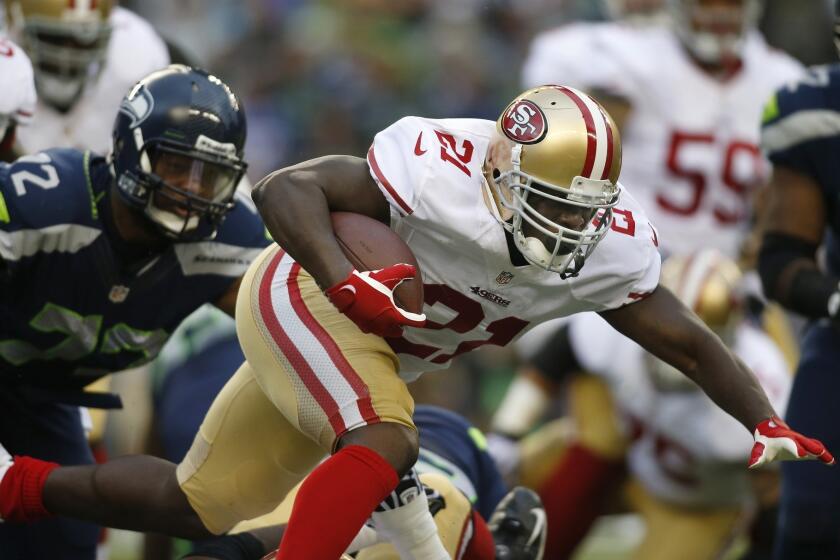 Running back Frank Gore was held to 12 yards on three carries in the second half of the San Francisco 49ers' loss to the Indianapolis Colts on Sunday.