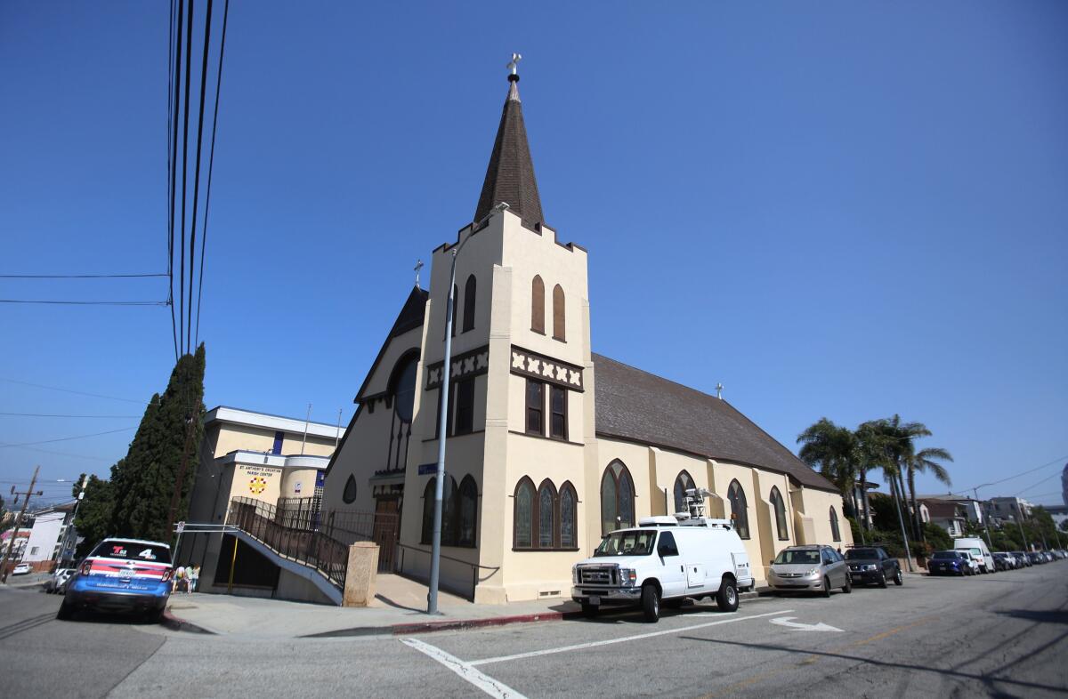A church on a corner.