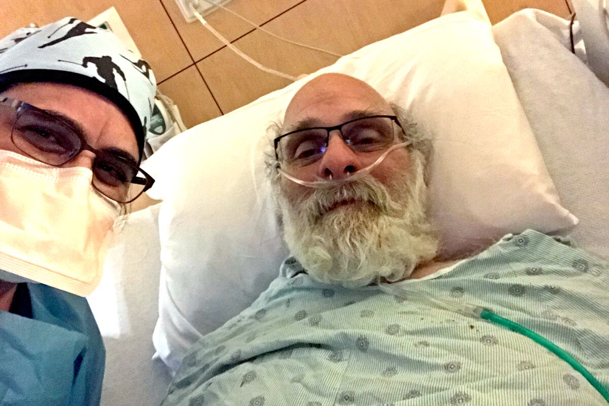 Dr. Halleh Akbarnia with her COVID-19 patient, Mr. C.
