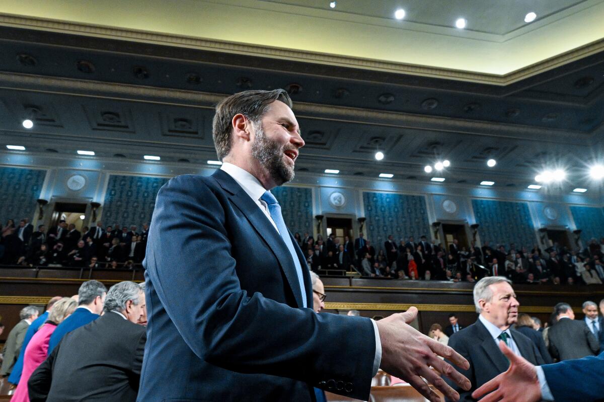 Vice President JD Vance arrives before President Trump delivers the State of the Union address