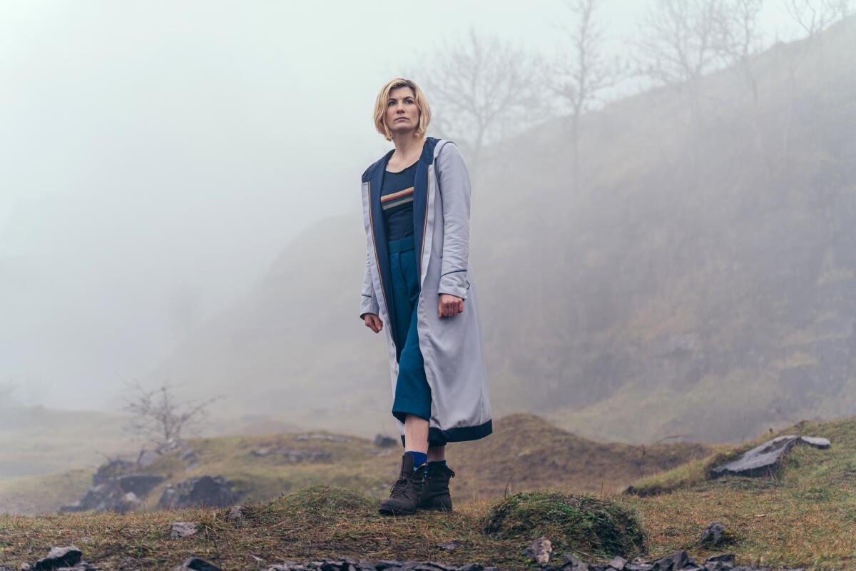 Jodie Whittaker looks forward in a scene from “Doctor Who”