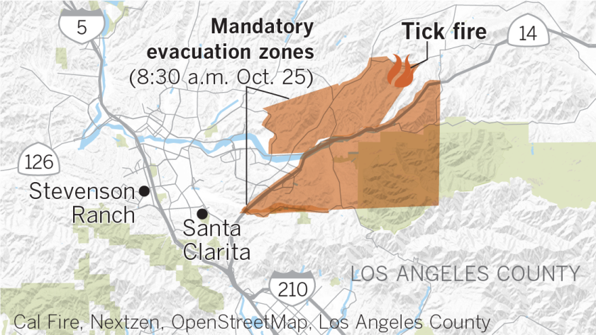 Tick Fire evacuation zones as of Friday morning
