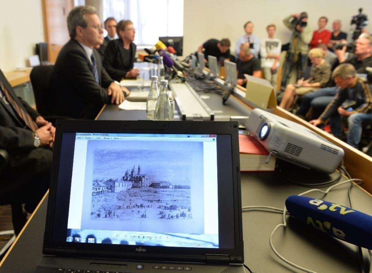 An artwork of Antonio Canaletto is shown on a computer screen during a news conference in Augsburg in southern Germany on Tuesday.