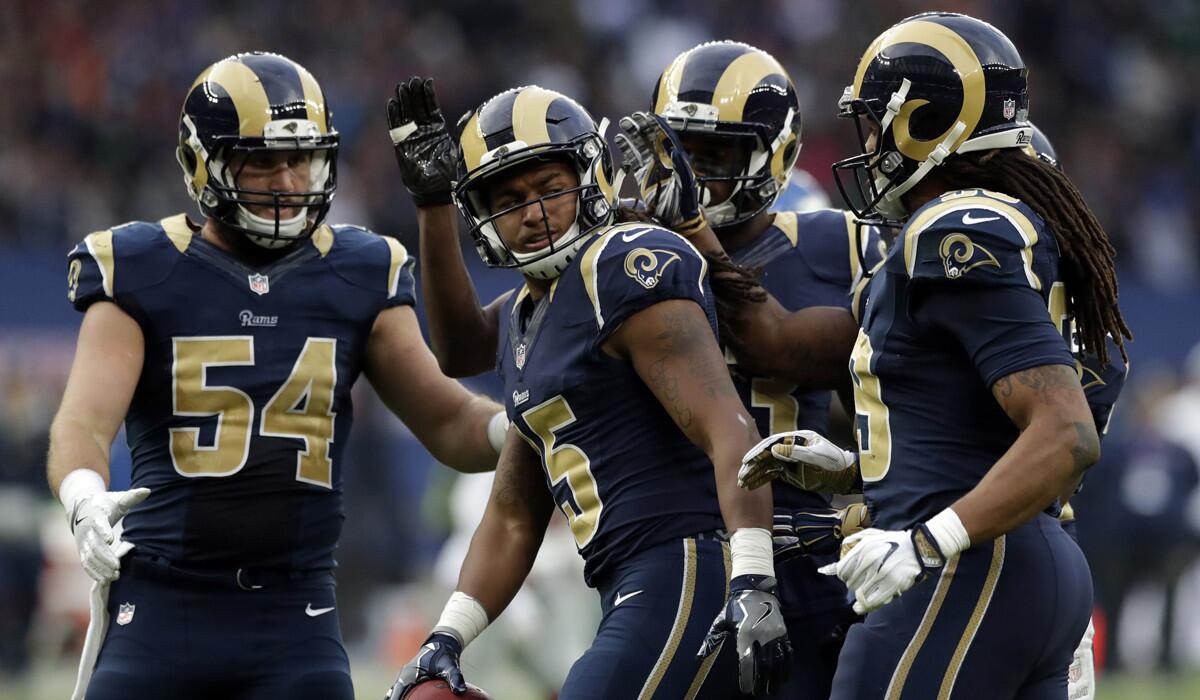 Los Angeles Rams wide receiver Bradley Marquez (15) gestures during a game against the New York Giants in London on Sunday.