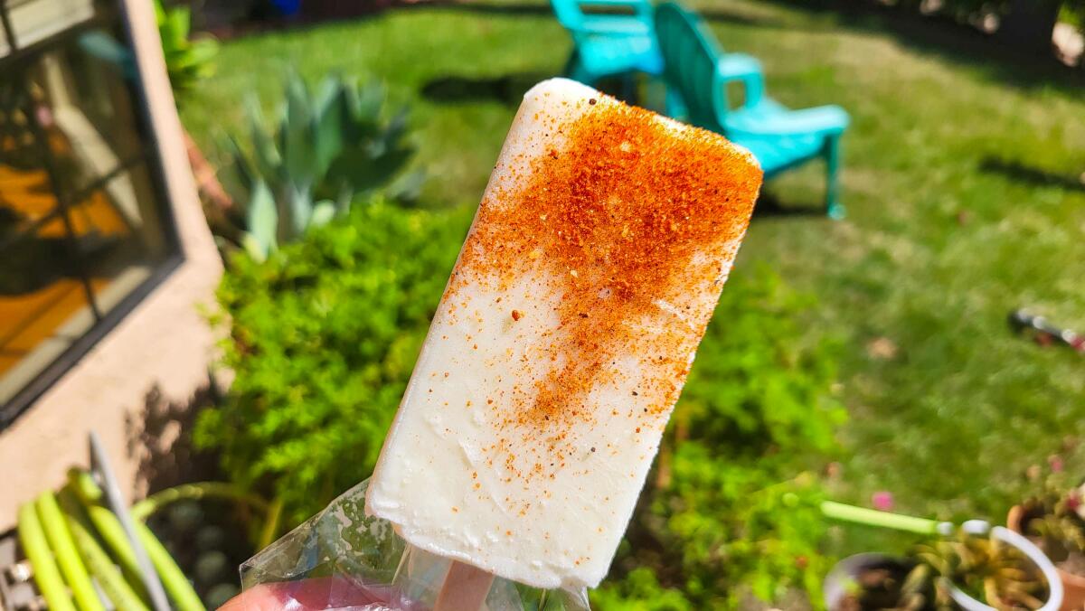 Ice-cream truck coconut paleta garnished with Salty Angeleno.