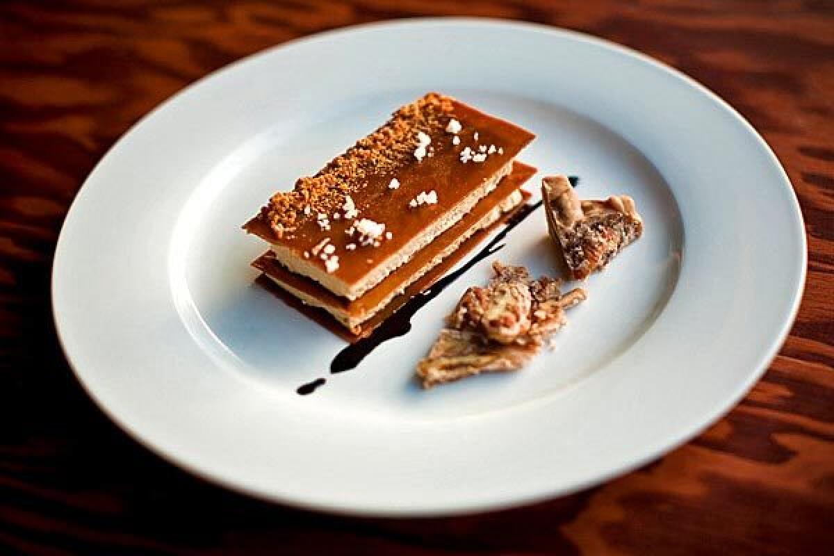 A toffee napoleon with caramel parfait.