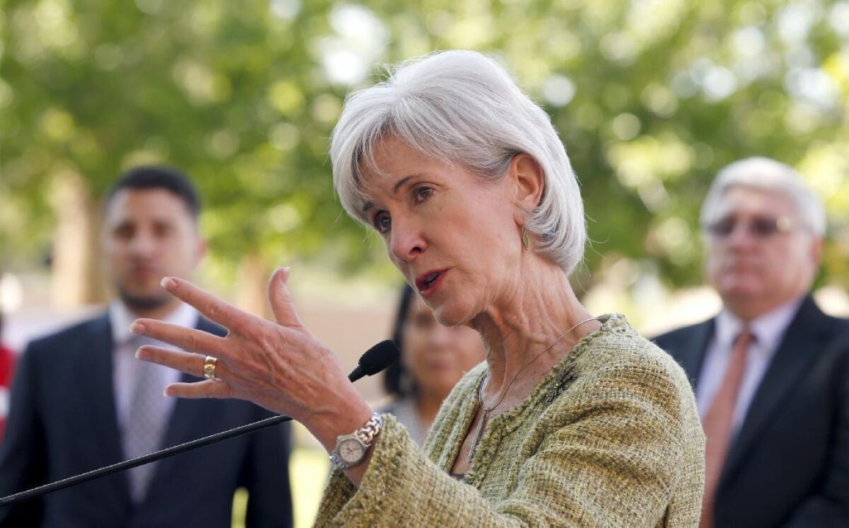 Still pressing for signups: HHS Secretary Kathleen Sebelius at a recent Affordable Care Act rally.
