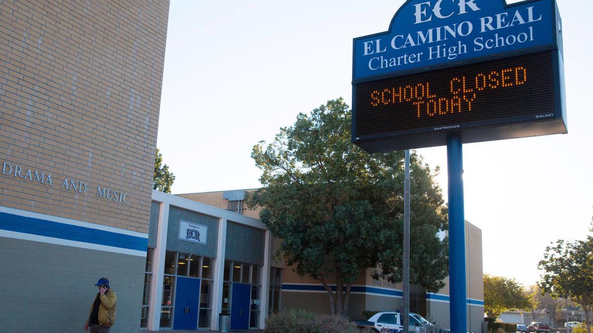 El Camino Real Charter High School in December 2015. The L.A. school board soon could issue a notice of intent to revoke the school's charter.