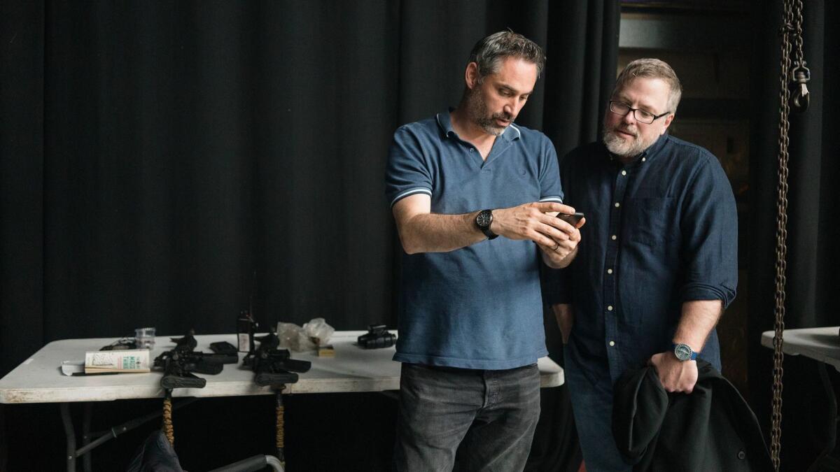 Adapter-director Alex Garland, left, and Jeff VanderMeer on the set of "Annihilation."