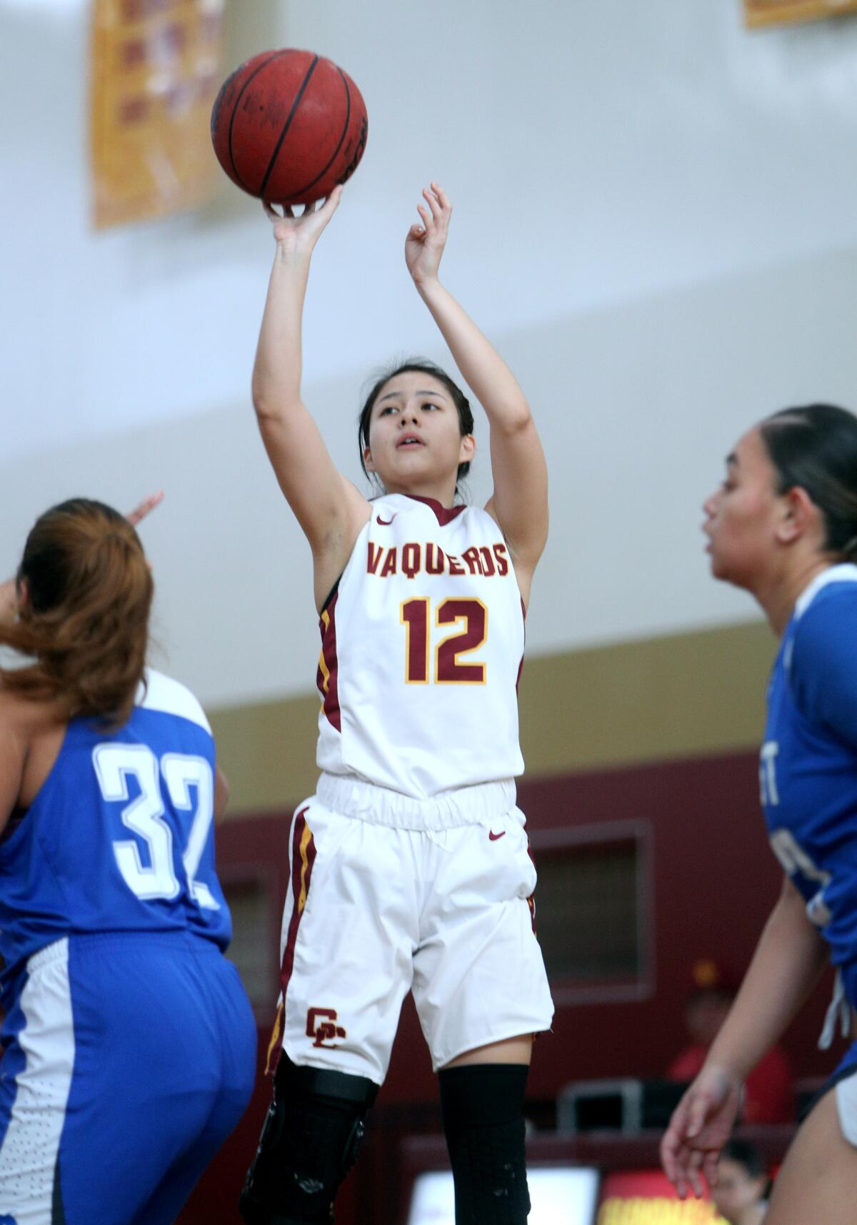 Glendale Community College basketball player Penelopi Trieu shoots in game vs. West Los Angeles College, at home in Glendale on Saturday, Feb. 1, 2020. GCC won it's 21st consecutive game 78-55.