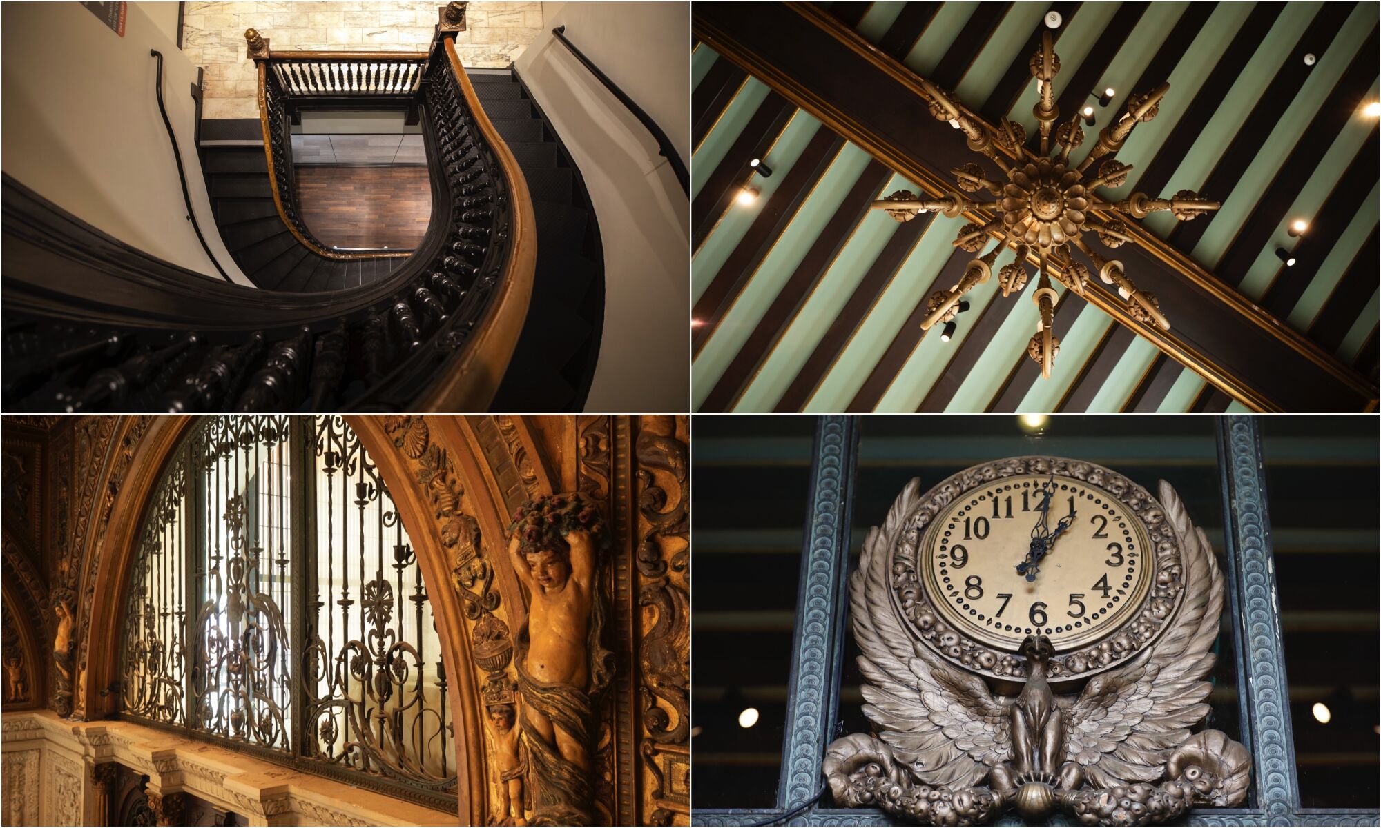 Four images showing the Herald Examiner Building's features