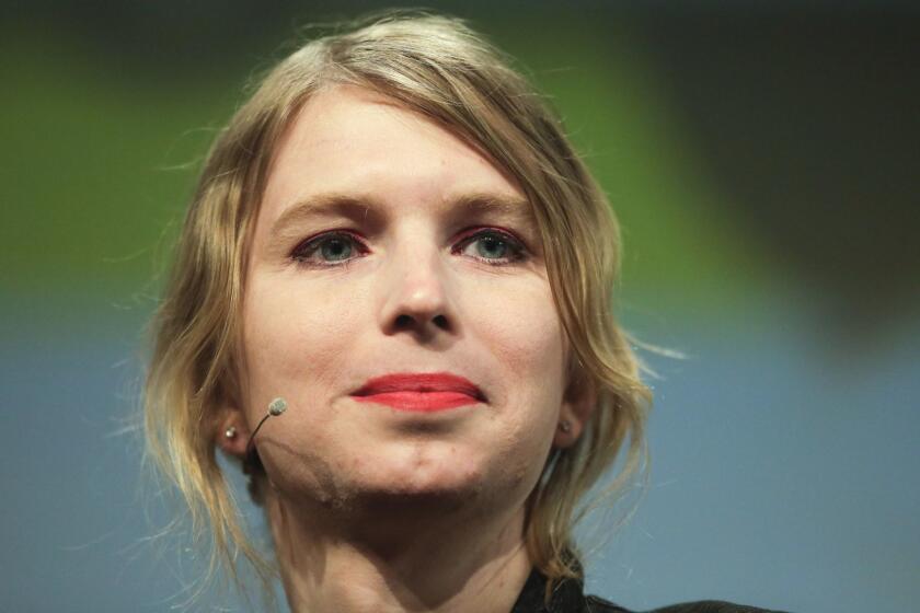 FILE - In this May 2, 2018, file photo, Chelsea Manning attends a discussion at the media convention "Republica" in Berlin. Former Army intelligence analyst Manning has been released from a northern Virginia jail after a two-month stay for refusing to testify to a grand jury. Manning was released Thursday, May 9, 2019, from the Alexandria jail after 62 days of confinement on civil contempt charges after she refused to answer questions to a federal grand jury investigating WikiLeaks. (AP Photo/Markus Schreiber, File)