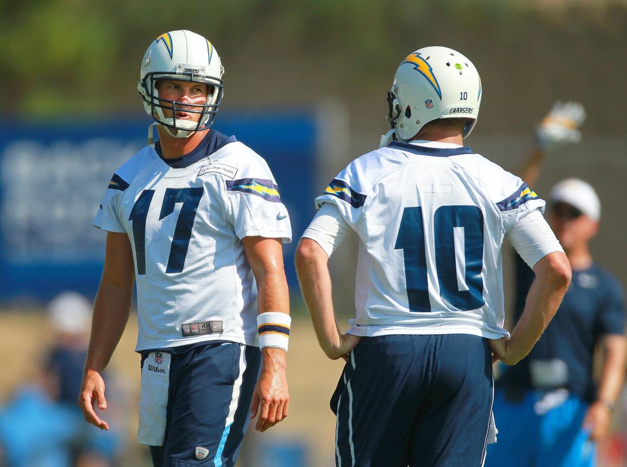 Philip Rivers and Kellen Clemens took the field at Chargers Park on the first day of camp.