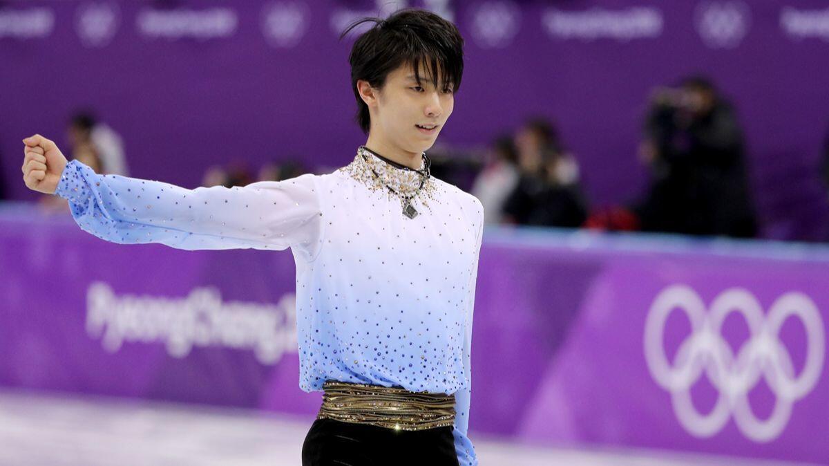 Japan's Yuzuru Hanyu competes during the Men's Single Skating Short Program at Gangneung Ice Arena on Friday in Gangneung, South Korea during the 2018 Winter Olympics.