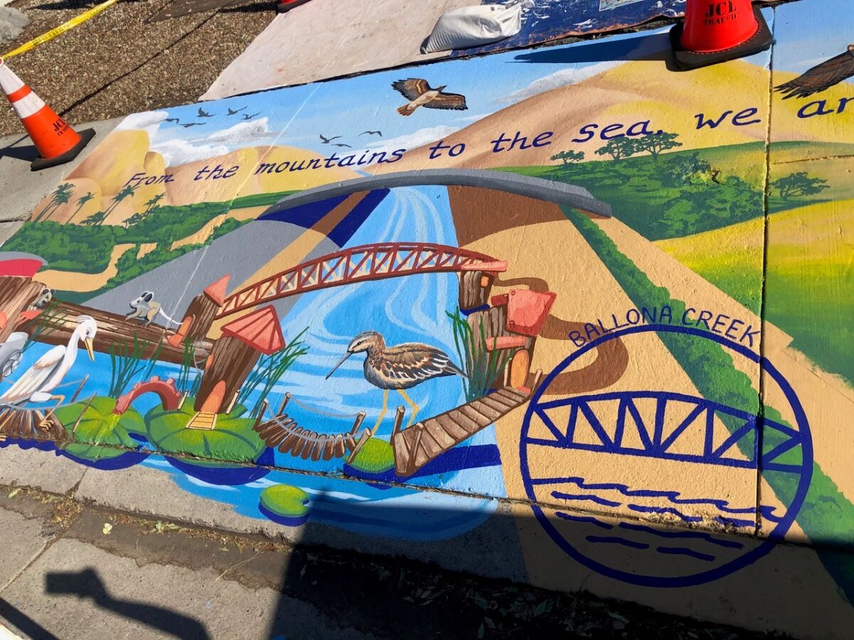 One of several murals along Ballona Creek, created by artist Lindsay Carron with help from Culver City High School students.