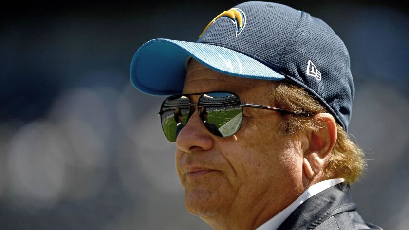 Chargers chairman Dean Spanos watched pregame activities before his team played the Jacksonville Jaguars in September.