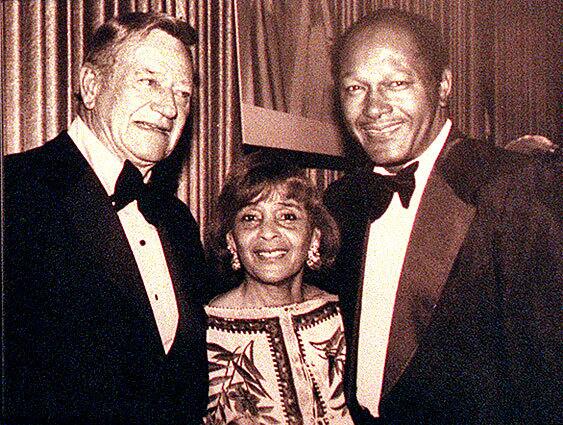 Actor John Wayne poses with Ethel and Tom Bradley. While her husband oversaw Los Angeles for 20 years, she avoided the political spotlight that made him thrive.