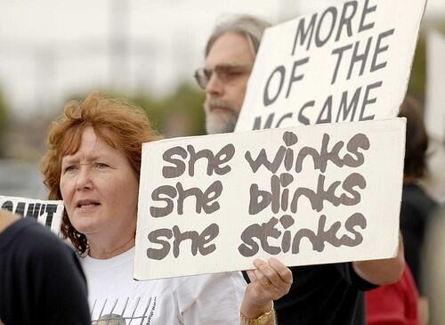 Sarah Palin's winks caught the eye of this protester.