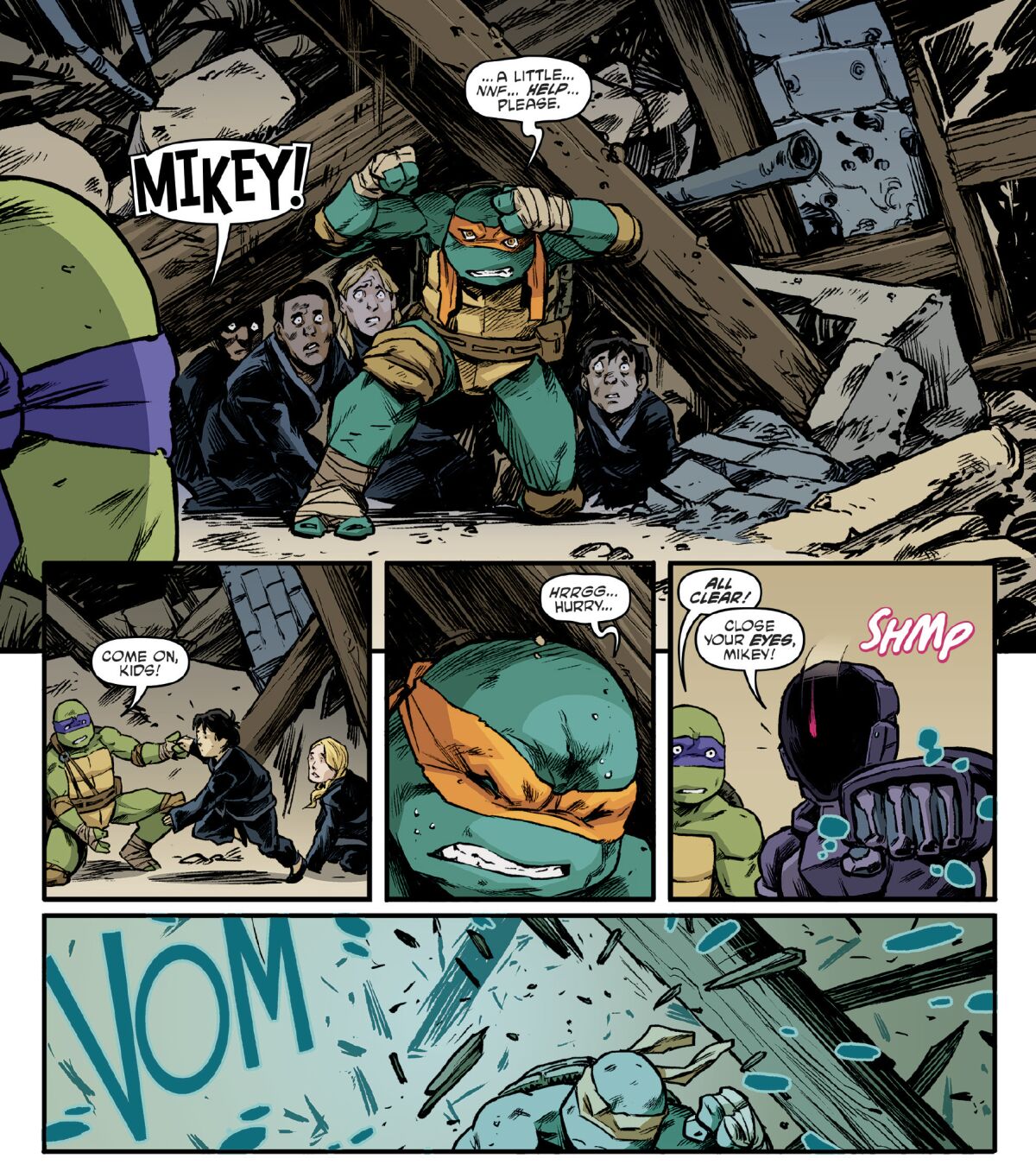 A panel from the 100th edition of IDW Publishing's "Teenage Mutant Ninja Turtles" series, released on Dec. 11, 2019.