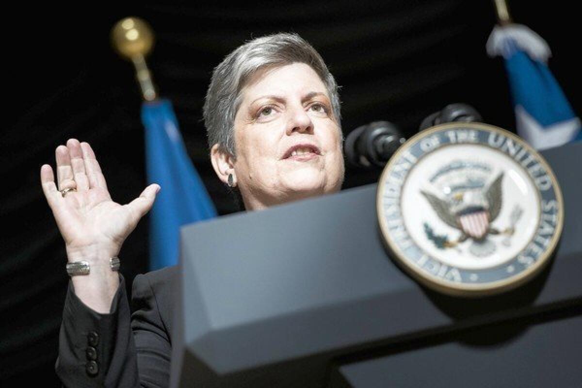 Janet Napolitano speaks during a farewell ceremony Sept. 6 in Washington, D.C. The former Homeland Security secretary starts her new job as head of the UC system on Sept. 30. Her surprise appointment has fueled criticism over the secret selection process, echoing debates around the country about how higher-education leaders are chosen.