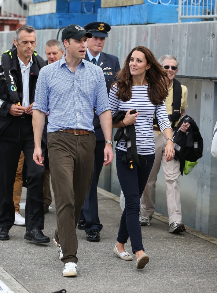 Britain's Prince William and Catherine, Duchess of Cambridge, return from sailing with Team New Zealand on its America's Cup yachts.
