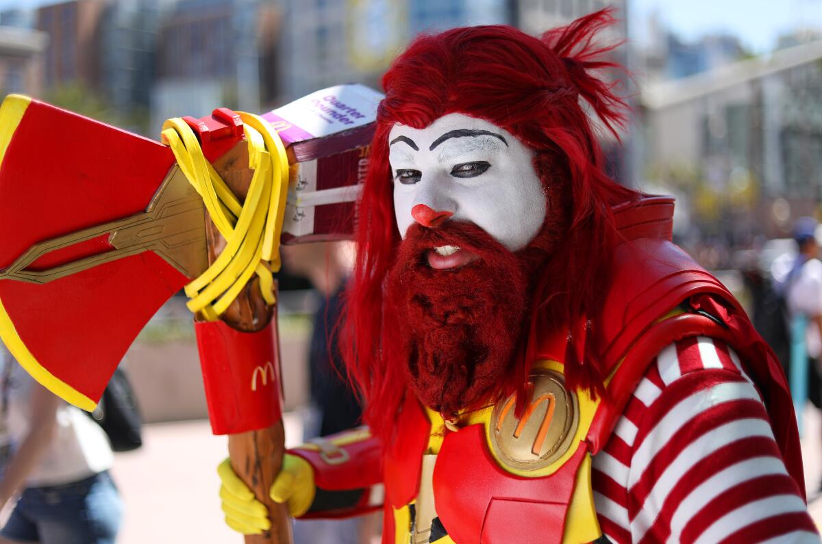 Brandon Isaacson of San Francisco dressed as McThor at Comic-Con International in San Diego on July 20, 2019.